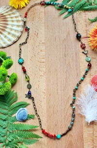 Extra lange Boho Kette ohne Verschluss mit bunten Glasperlen 3