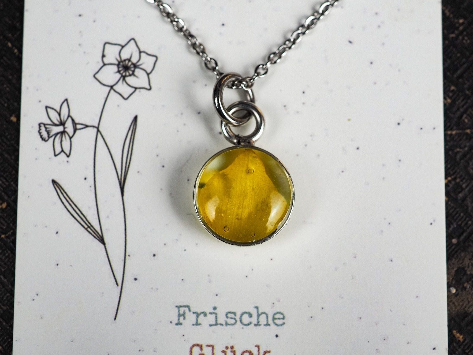 Kette Geburtsblume März Narzisse, Epoxidharz Resin echte Blume, Edelstahl 8