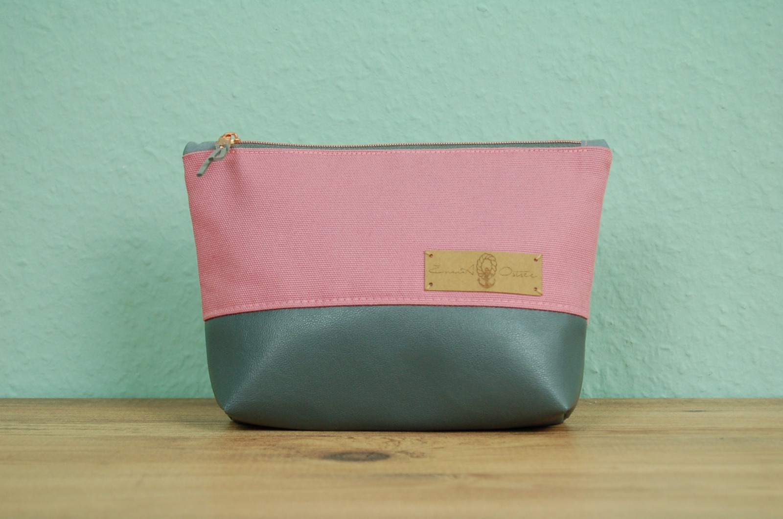 Kosmetiktasche Kunstleder // Schminktasche Damen Canvas // grau und pink colorblocking // Necessaire