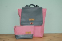 Kosmetiktasche Kunstleder // Schminktasche Damen Canvas // grau und pink colorblocking // Necessaire