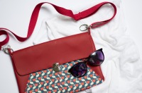 Umhängetasche Damen Kunstleder rot // Clutch // Partytasche // Crossbodybag Canvas Pelikane retro