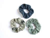 Scrunchie, Haargummis 3er Set aus Musselin und Jersey, blau grau, Haarschmuck für Damen und Kinder,