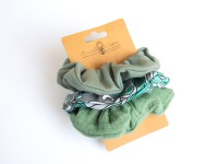 Scrunchie 3er Set aus Musselin und Jersey, grün grau Fische