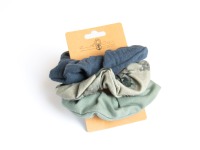 Scrunchie, Haargummis 3er Set aus Musselin und Jersey, blau grau, Haarschmuck für Damen und Kinder,