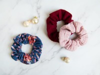 Scrunchie 3er Set aus Musselin und Jersey, bordeaux blau rosa watercolor 3