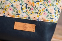 Kulturtasche, Waschtasche Leder vegan, Mille Fleurs blau 4