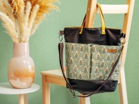 Shopper Tasche Damen // Umhängetasche // Handtasche // Kunstleder braun und Canvas Retro Blumen //