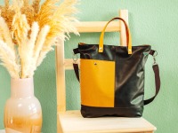 Shopper Tasche Damen // Umhängetasche // Handtasche // Kunstleder braun und Canvas Retro Blumen //