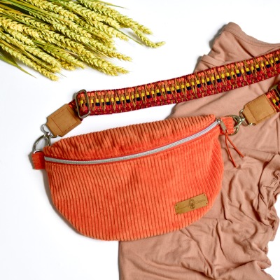 Bauchtasche // Crossbodybag Damen Cord orange mit Wechselgurt // Schultertasche boho, skandi //