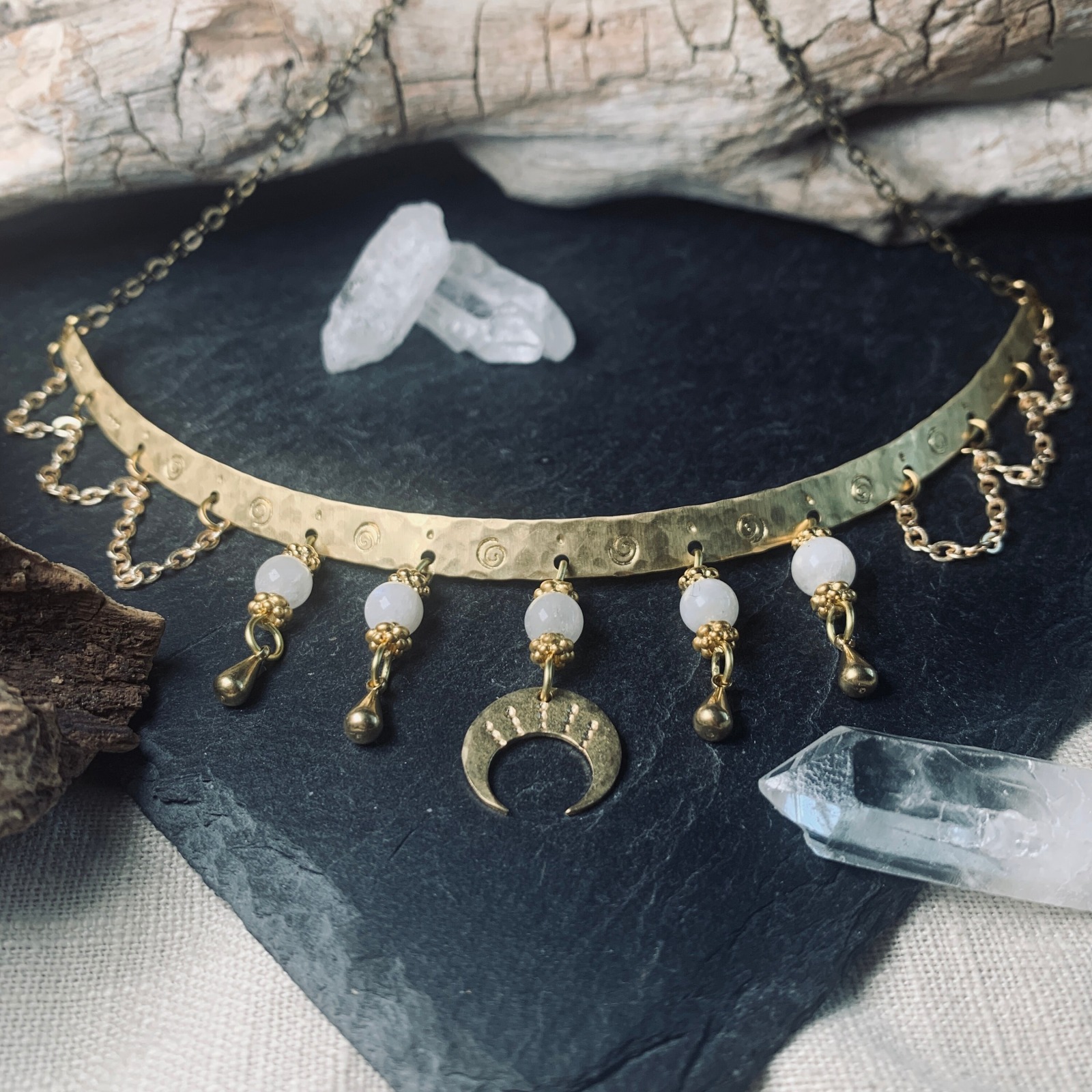 Moon goddess Collier, made of brass, with Moonstone 5