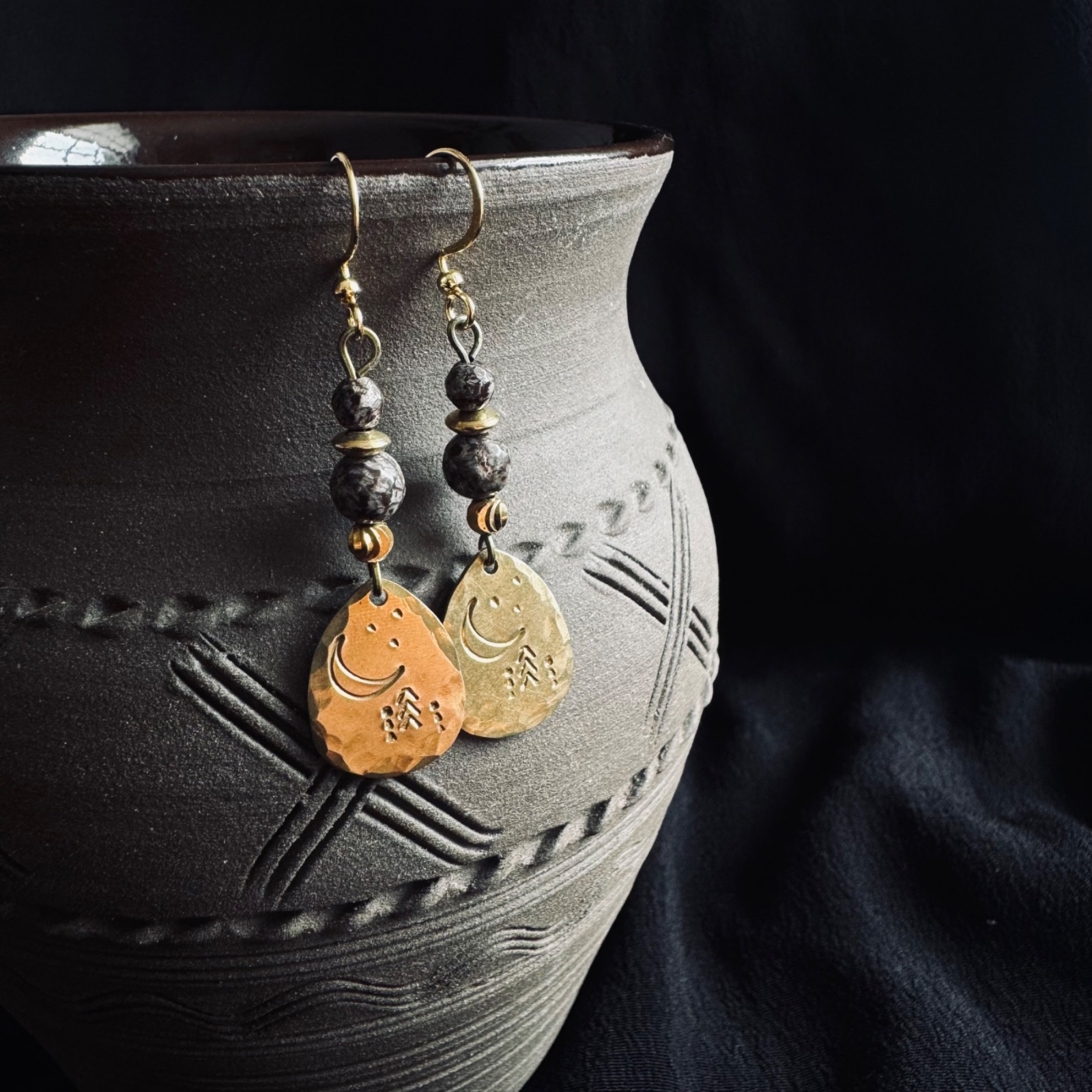 Hand-stamped earrings with jasper Night Sky 3