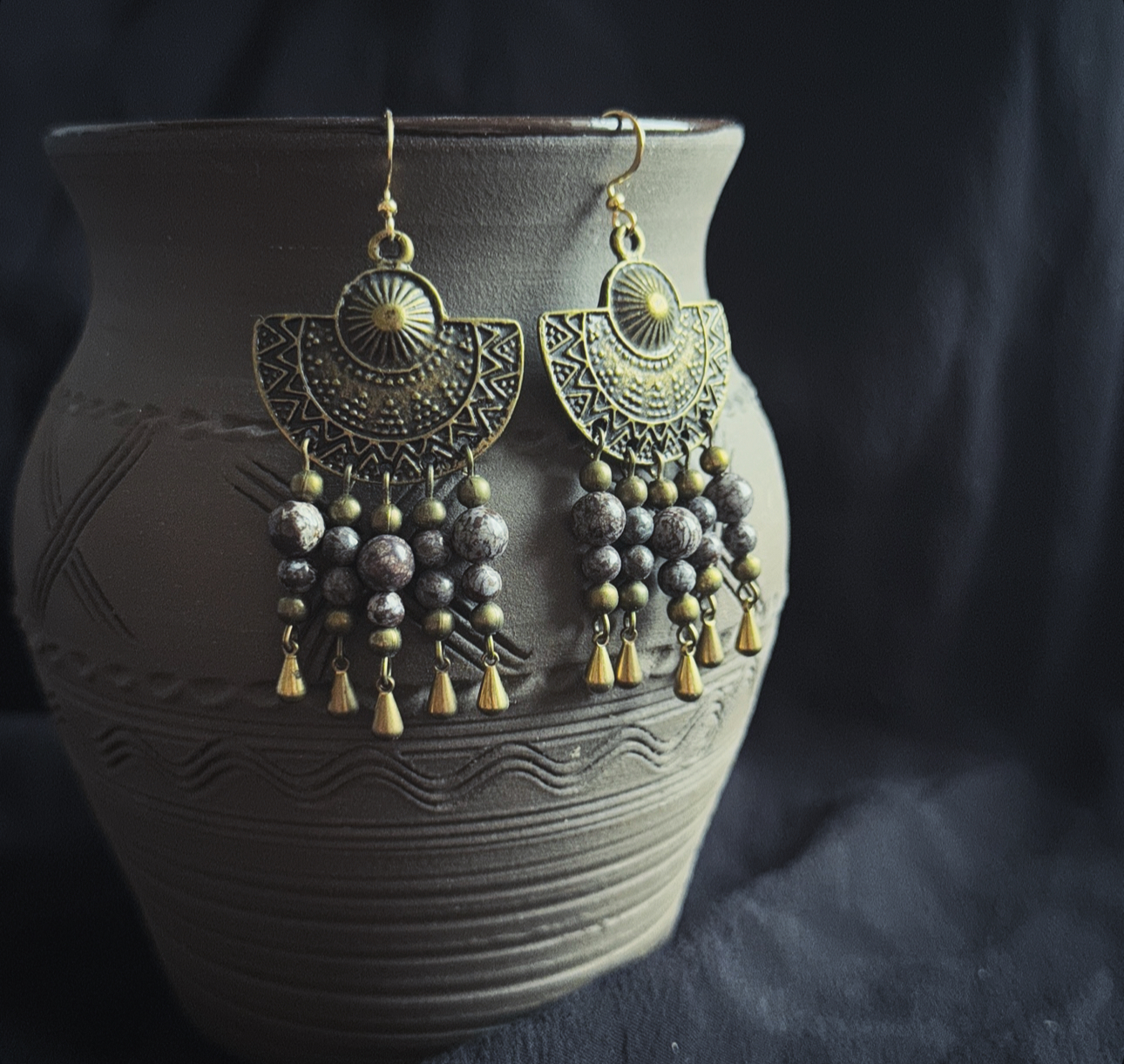 Earrings in an antique look, with brown jasper 2