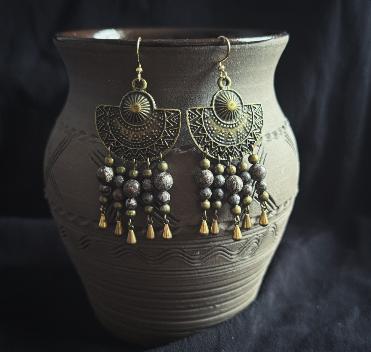 Earrings in an antique look, with brown jasper