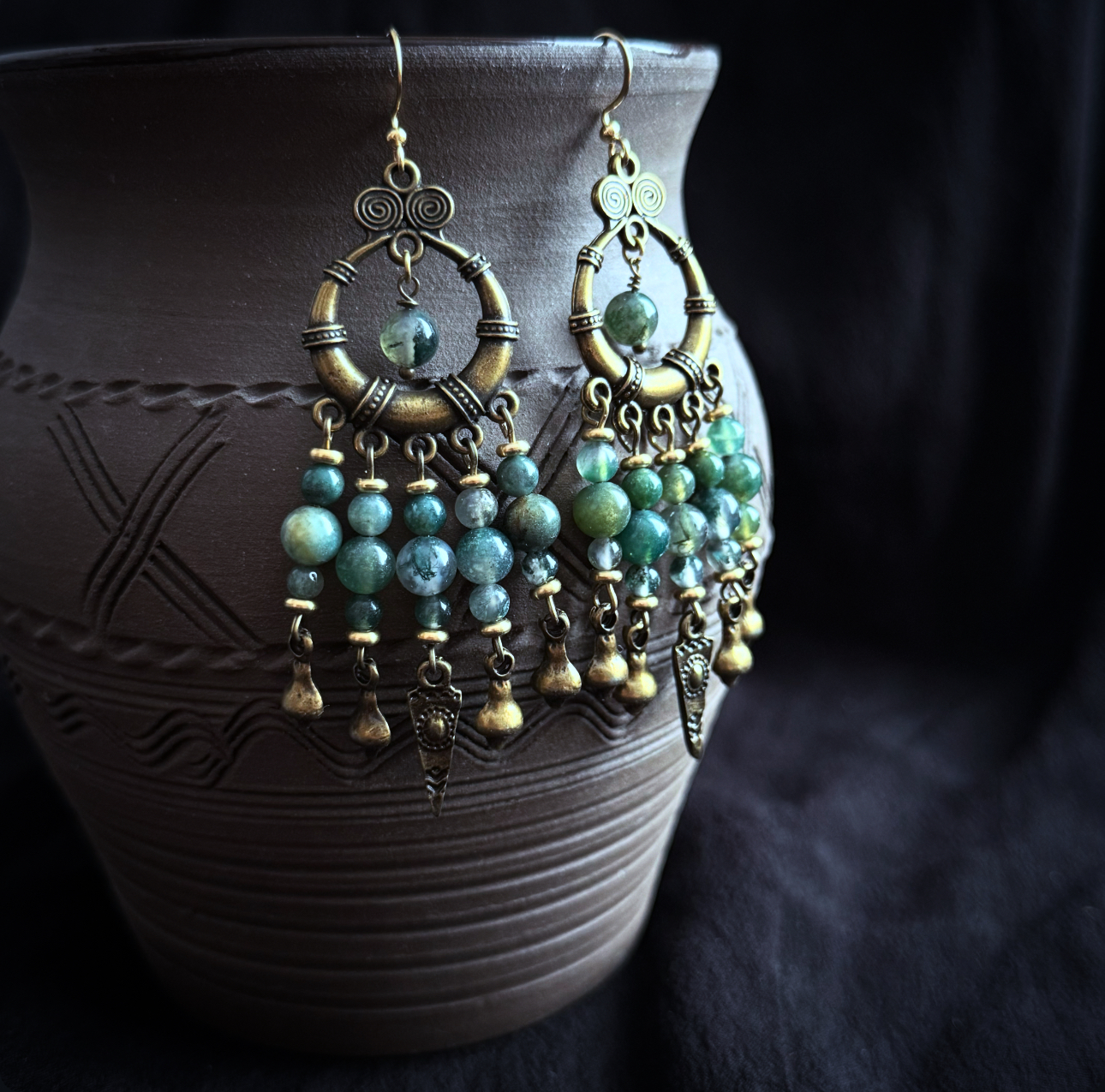 Earrings in an antique look, with moss agate 2