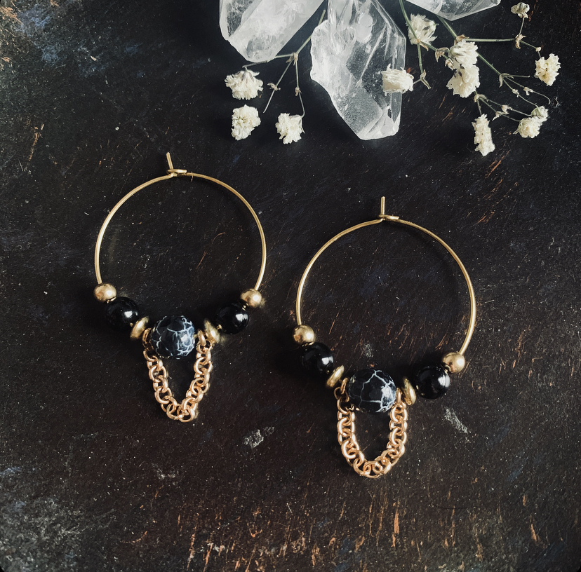 Hoop earrings with cracked agate &amp; onyx 4