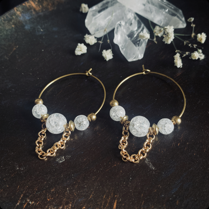 Hoop earrings with cracked rock crystal 3