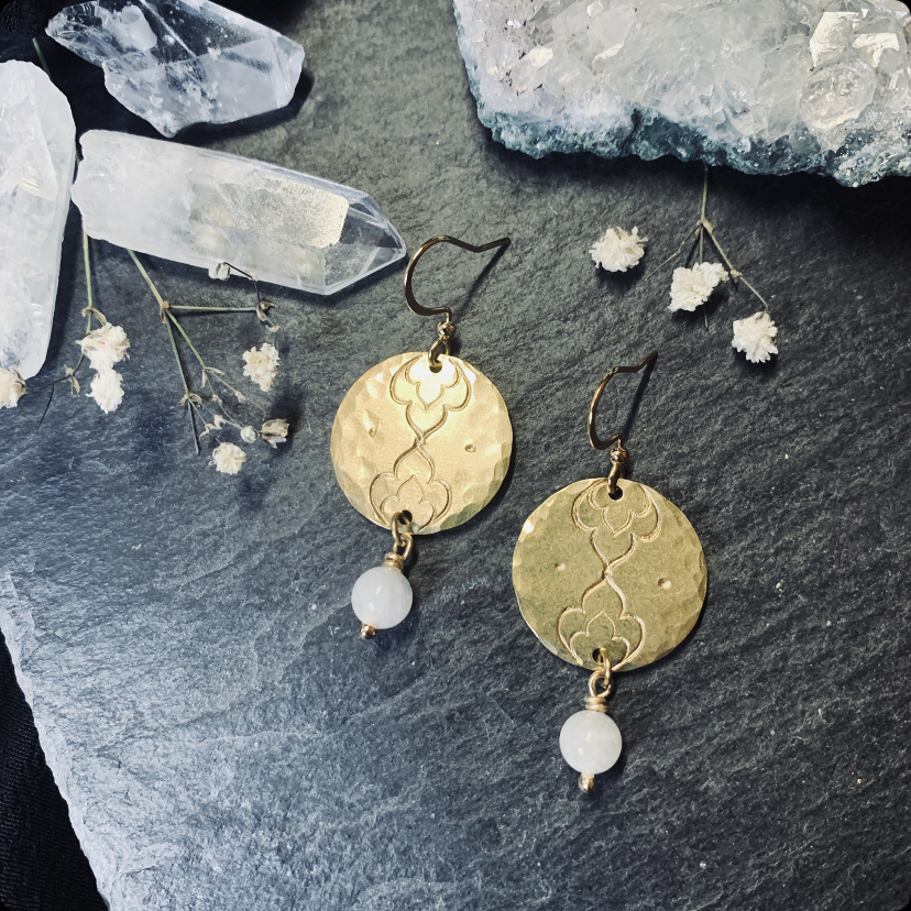 Hand-stamped earrings with Moonstone 3