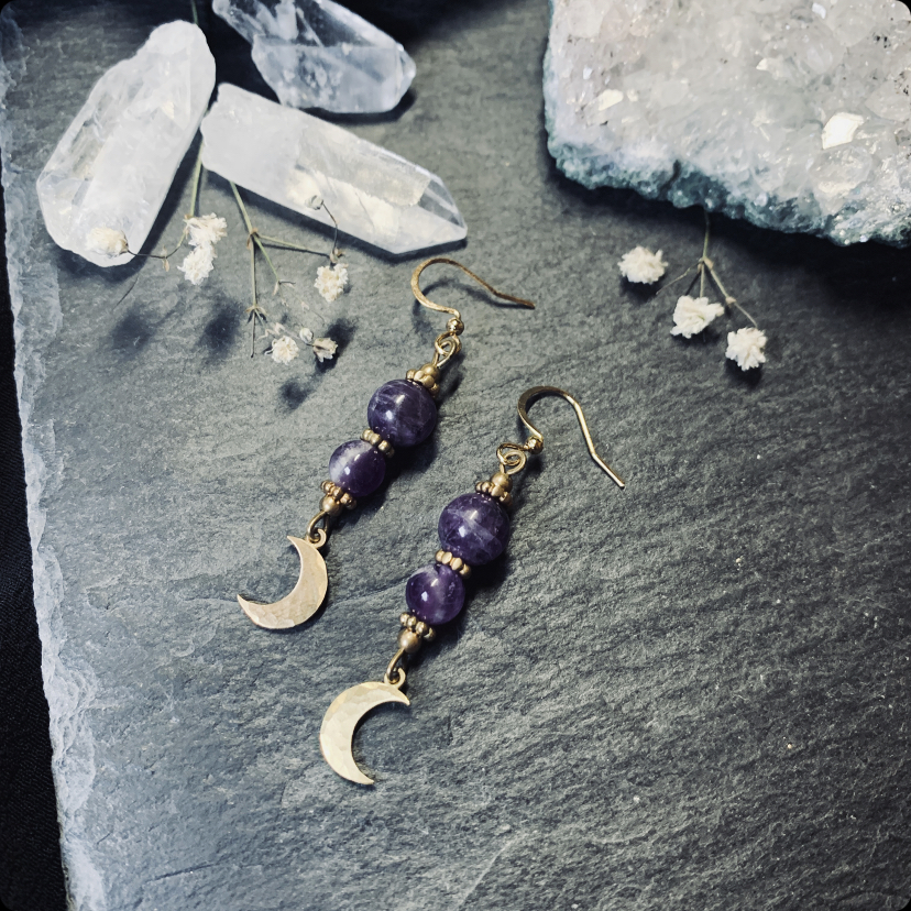 Crescent moon earrings with amethyst 3