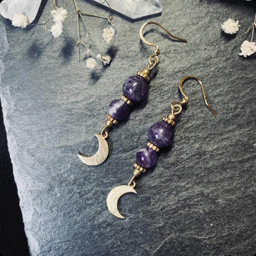 Halbmond Ohrringe mit Amethyst 2