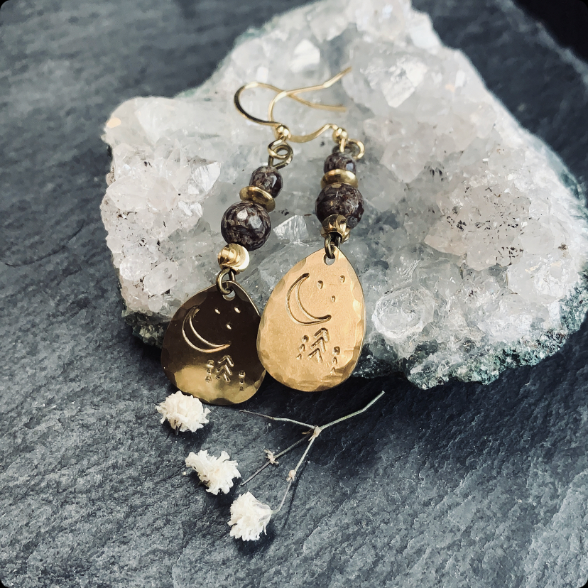 Hand-stamped earrings with jasper Night Sky 5