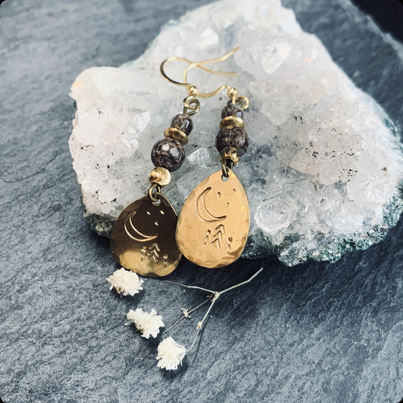 Hand-stamped earrings with jasper Night Sky 6