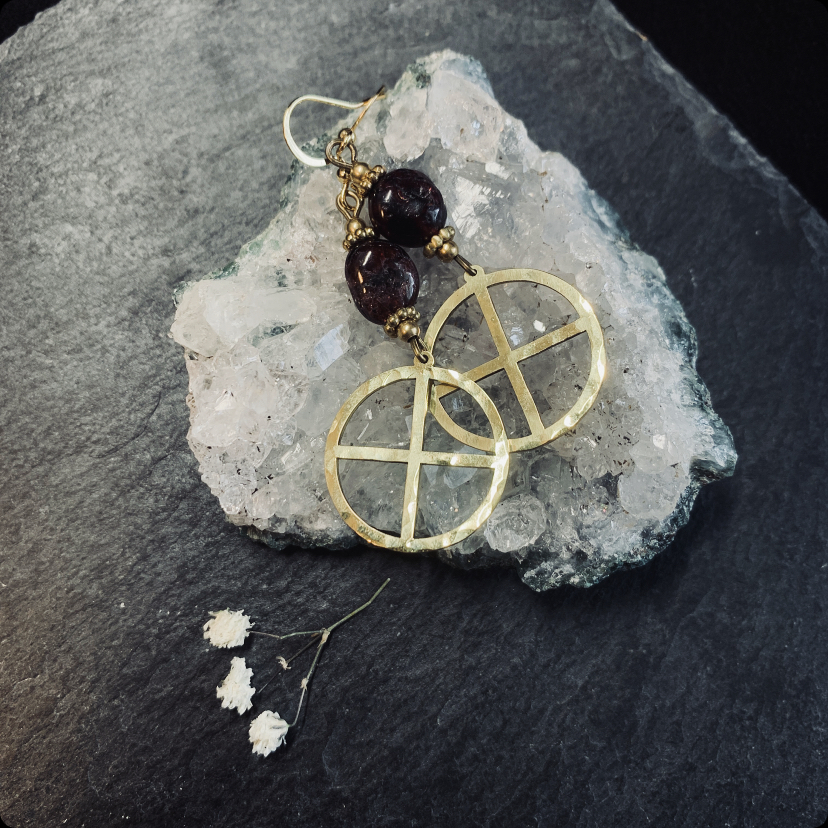 Sun cross earrings with garnet 2