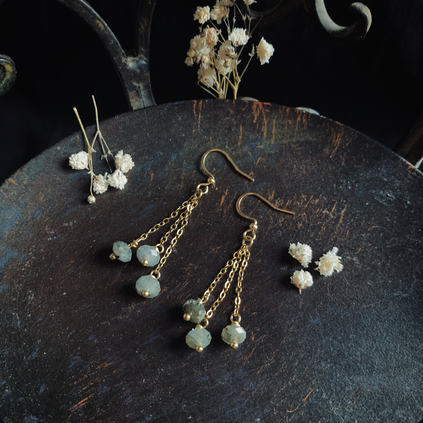 Delicate hanging earrings with labradorite