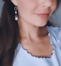 Delicate earrings with moonstone drops, made of brass 2