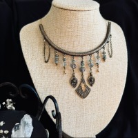 Necklace in an antique look with gemstones, bronze &amp; rock crystal 3