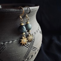 Earrings with sun pendant and blue tiger eye