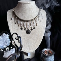 Necklace in an antique look with gemstone, rock crystal and moonstone