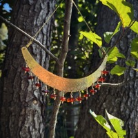 Necklace made of brass I with polished amber 3