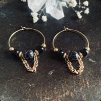 Hoop earrings with cracked agate &amp; onyx 2