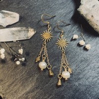 Hanging earrings with freshwater pearls &amp; garnet 3