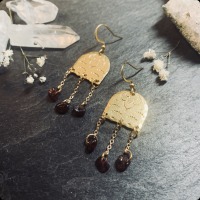 Hand-stamped earrings with garnet