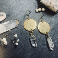 Hand-stamped earrings with rock crystal