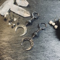 Crescent moon earrings with labradorite