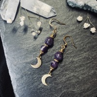 Crescent moon earrings with amethyst 4