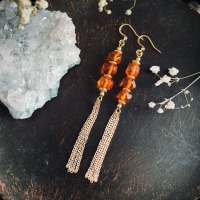 long earrings with amber, inspired by ancient cultures and Nordic legends 4