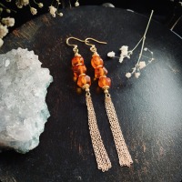 long earrings with amber, inspired by ancient cultures and Nordic legends 8