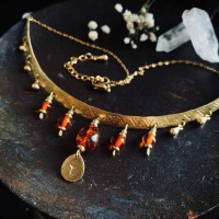 Antique necklace with polished amber and rune pendant 5