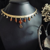 Antique necklace with polished amber and rune pendant 2