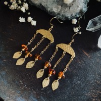 Antique brass earrings with polished amber 4