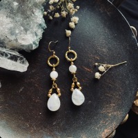 Delicate earrings with moonstone drops, made of brass 6