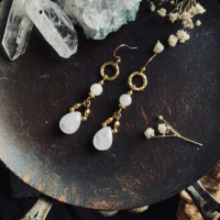 Delicate earrings with moonstone drops, made of brass 3