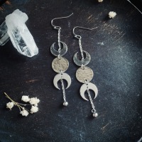 Moon phase earrings, silver