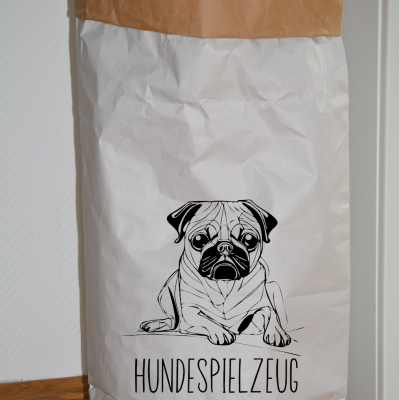 Paperbag / Papiersack zur Aufbewahrung mit Mops Motiv im One Line Art Stil | personalisierbar I Mops