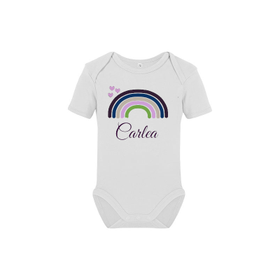 Baby Body mit Wunschnamen und Regenbogen - Geschenk für Babys - Personalisierbarer Babybody