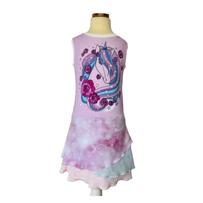 Einhorn Sommerkleid im Lagenlook für Mädchen in verschiedenen Größen - Kleid - Lagenkleid