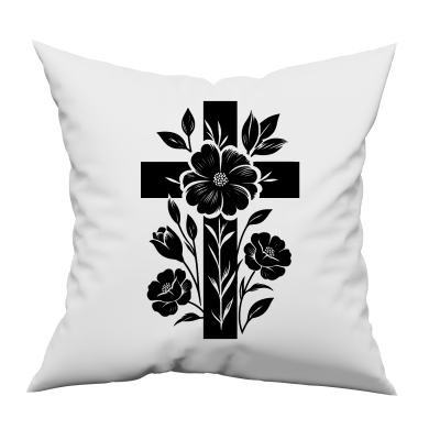 Kreuz mit Blumen Bügelbild - Applikation zum aufbügeln - Aufbügler - christliches Bügelbild